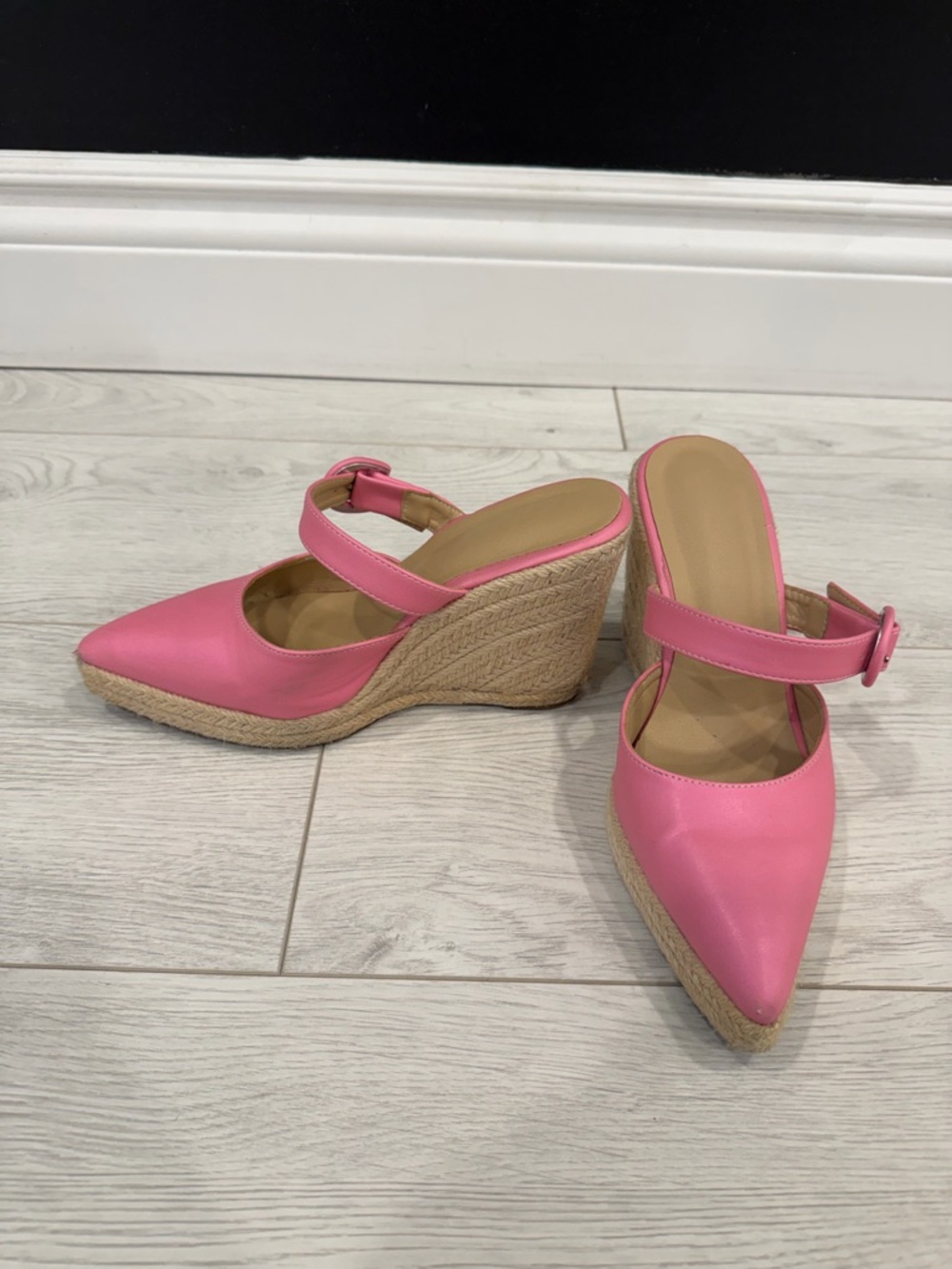 Pink Pointed-Toe Wedge Mary Jane with Espadrille Heel